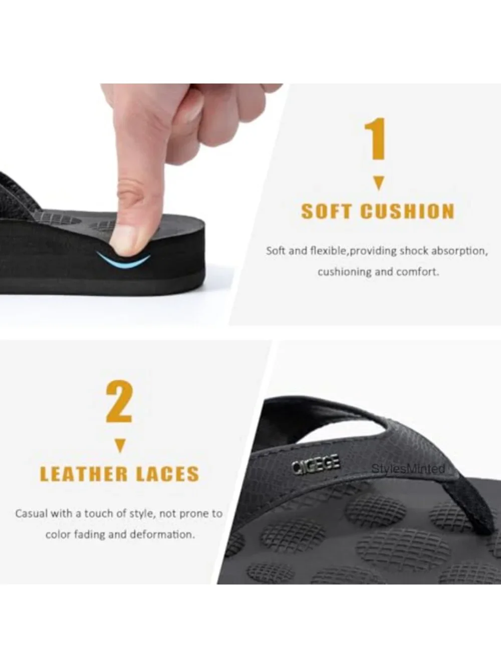 Women's Leather Yoga Mat Flip Flops Non-Slip Arch Support Sandals